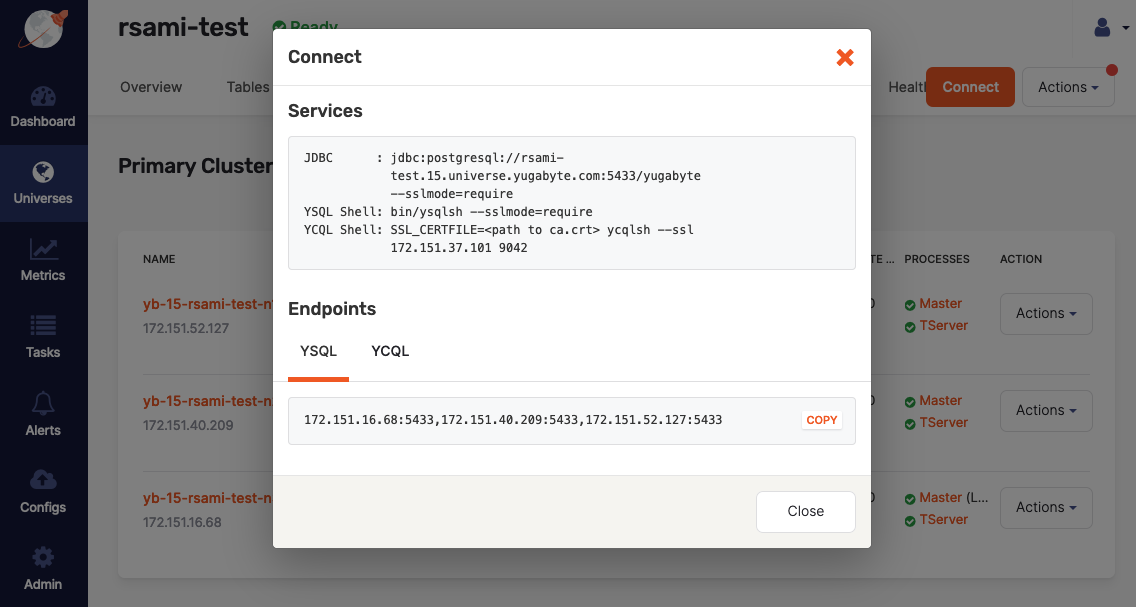 Connect dialog Connect dialog